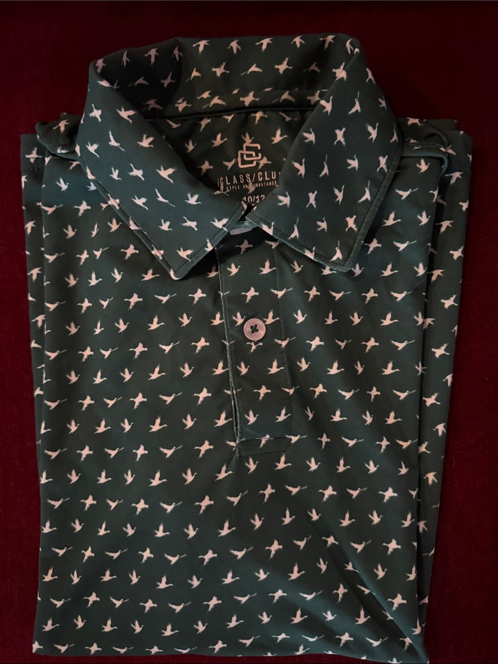 Class Club Forest Green Golf Polo with White Bird Print